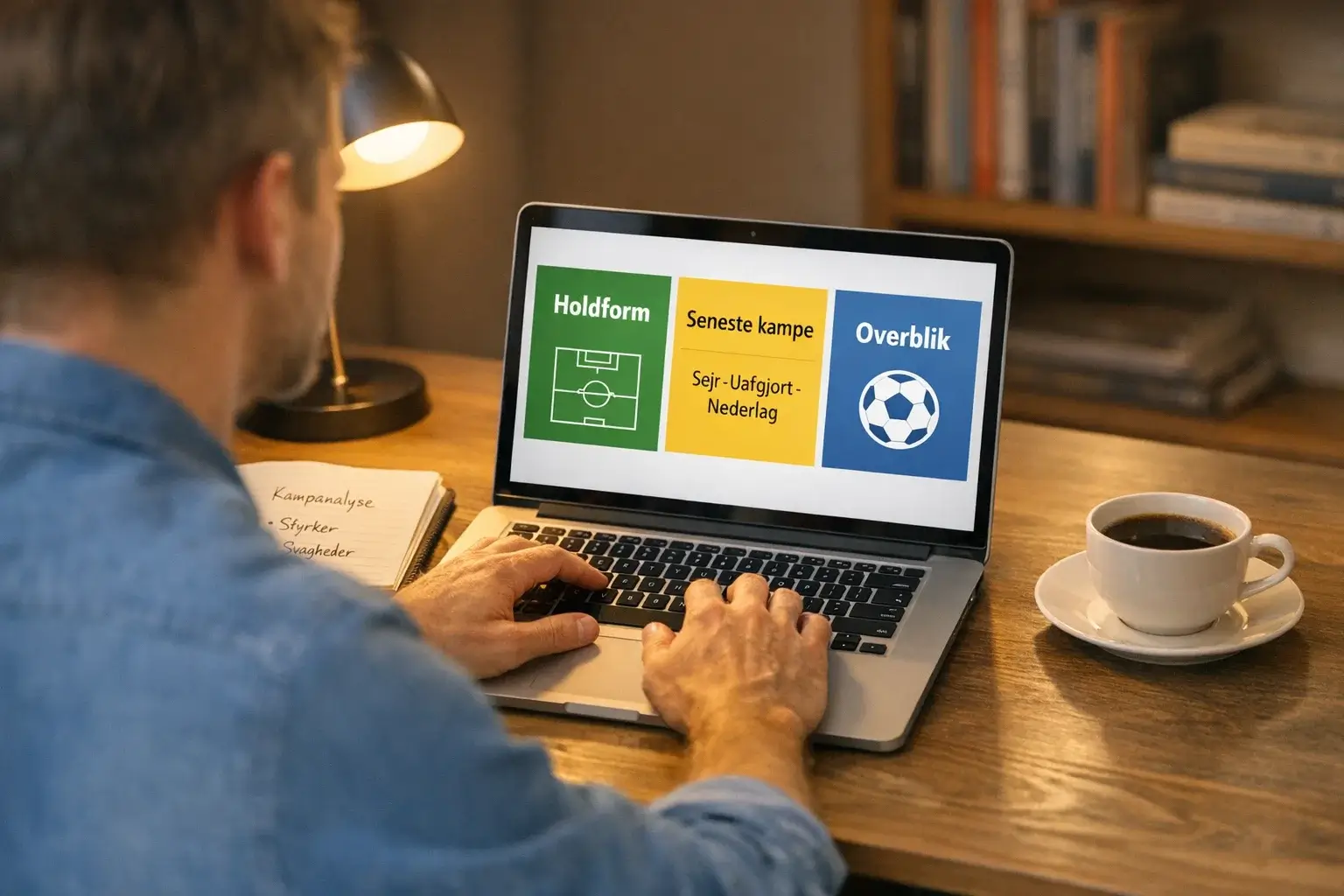 Person analyserer fodboldstatistik og odds på baerbar computer