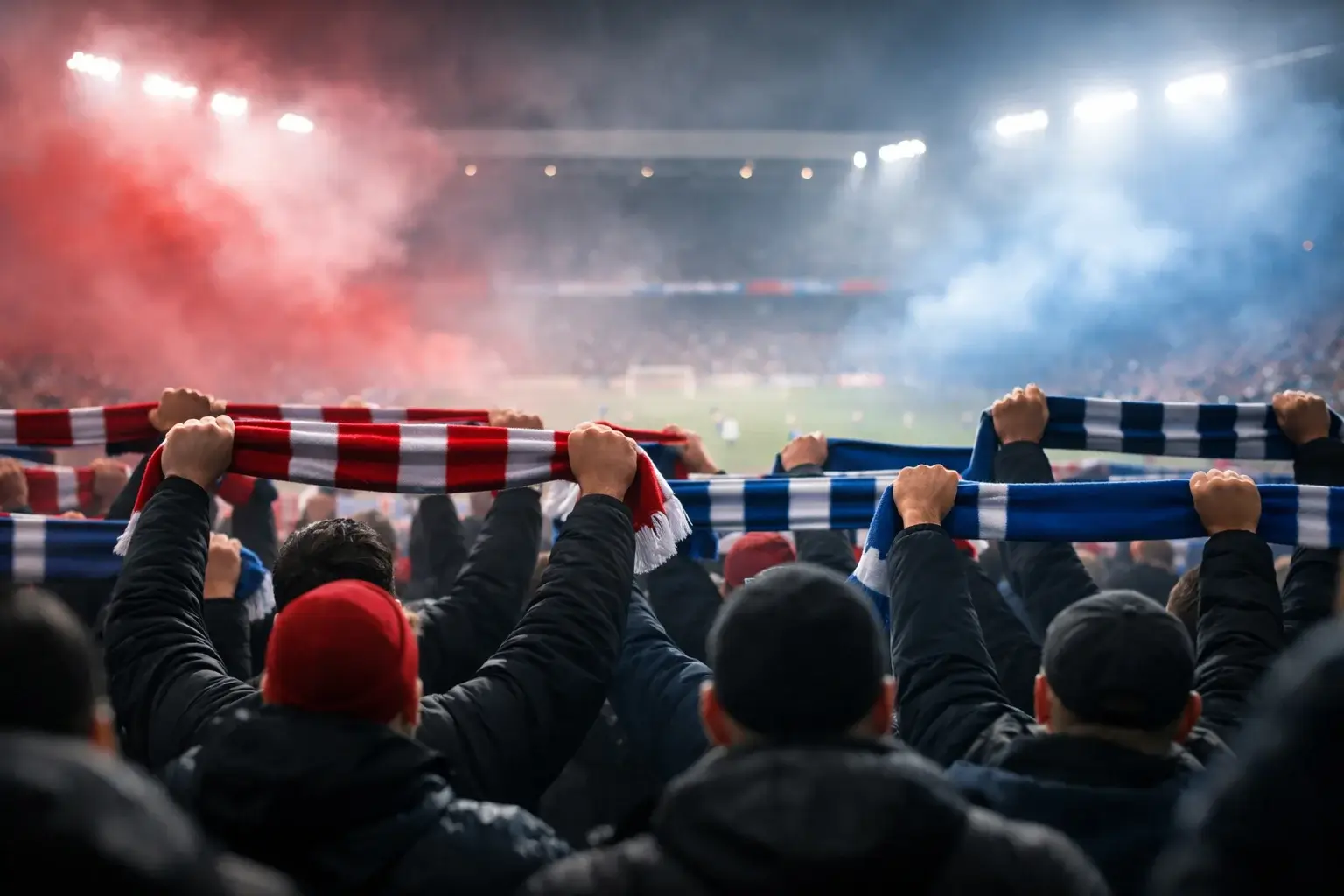 Intens derby-atmosfære med passionerede fans på dansk stadion