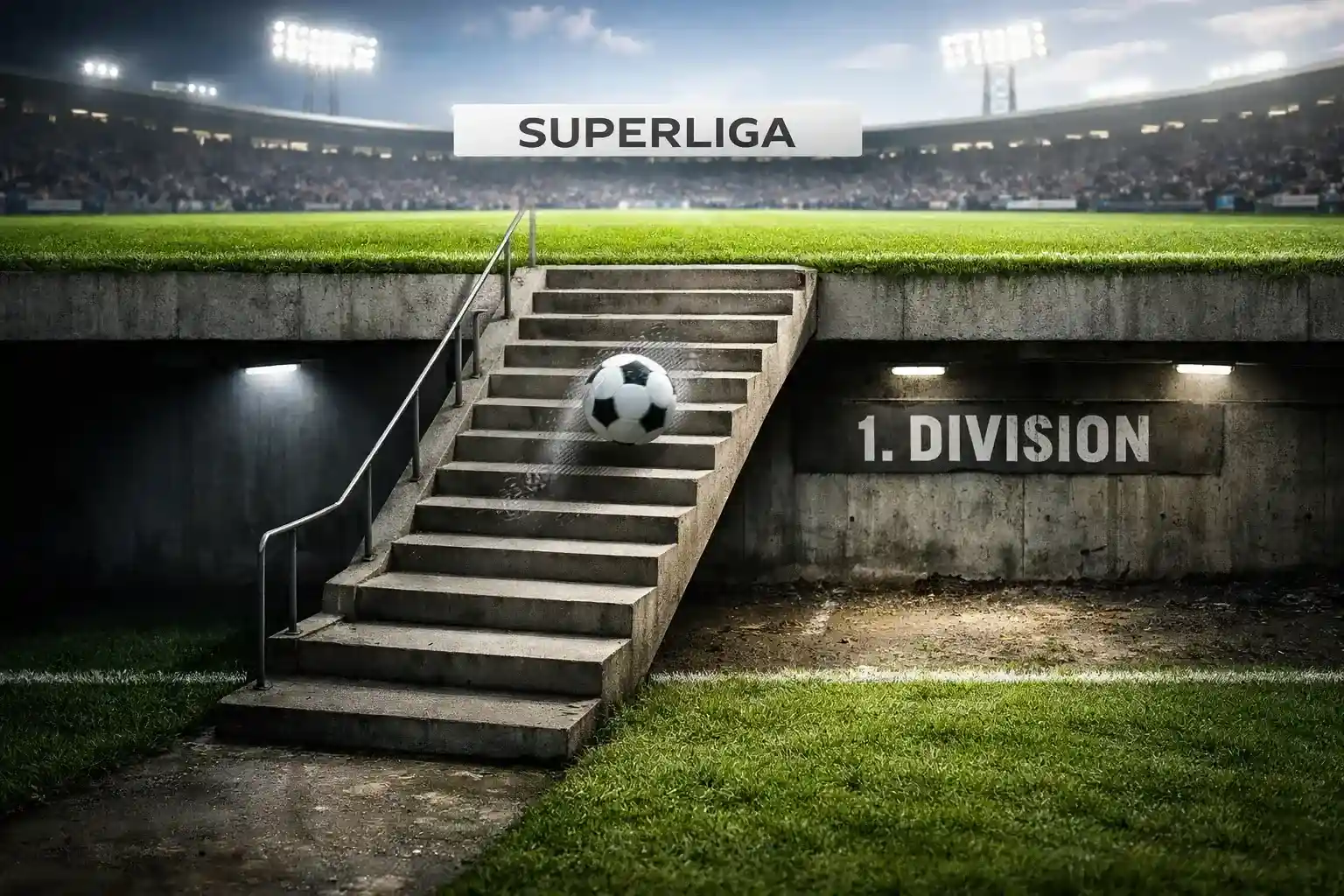 Visuel fremstilling af holdenes rejse mellem Superligaen og 1. Division